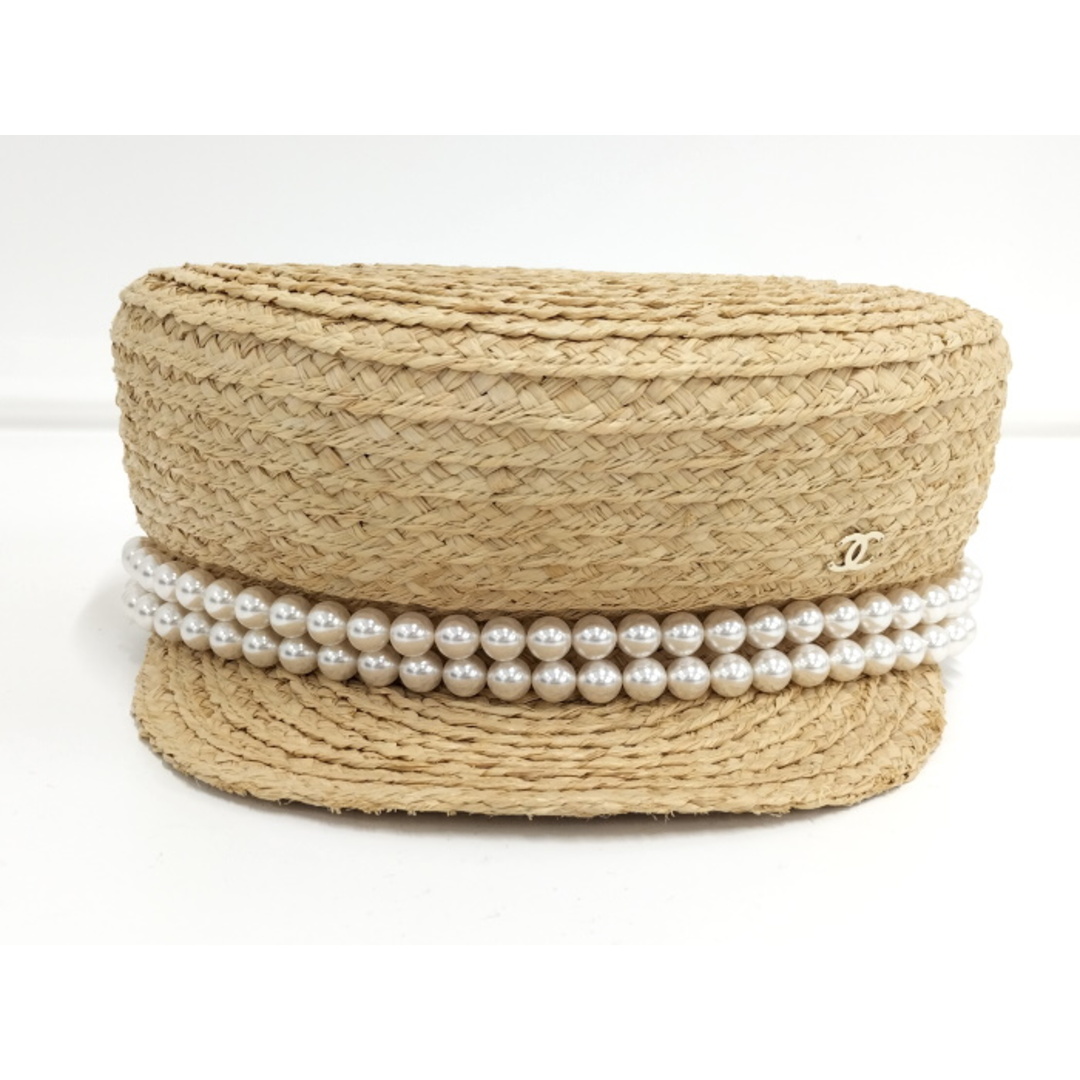 CHANEL - CHANEL キャップ ロゴ ストロー パール ベージュ CHANEL - CHANEL キャップ ロゴ ストロー パール ベージュ