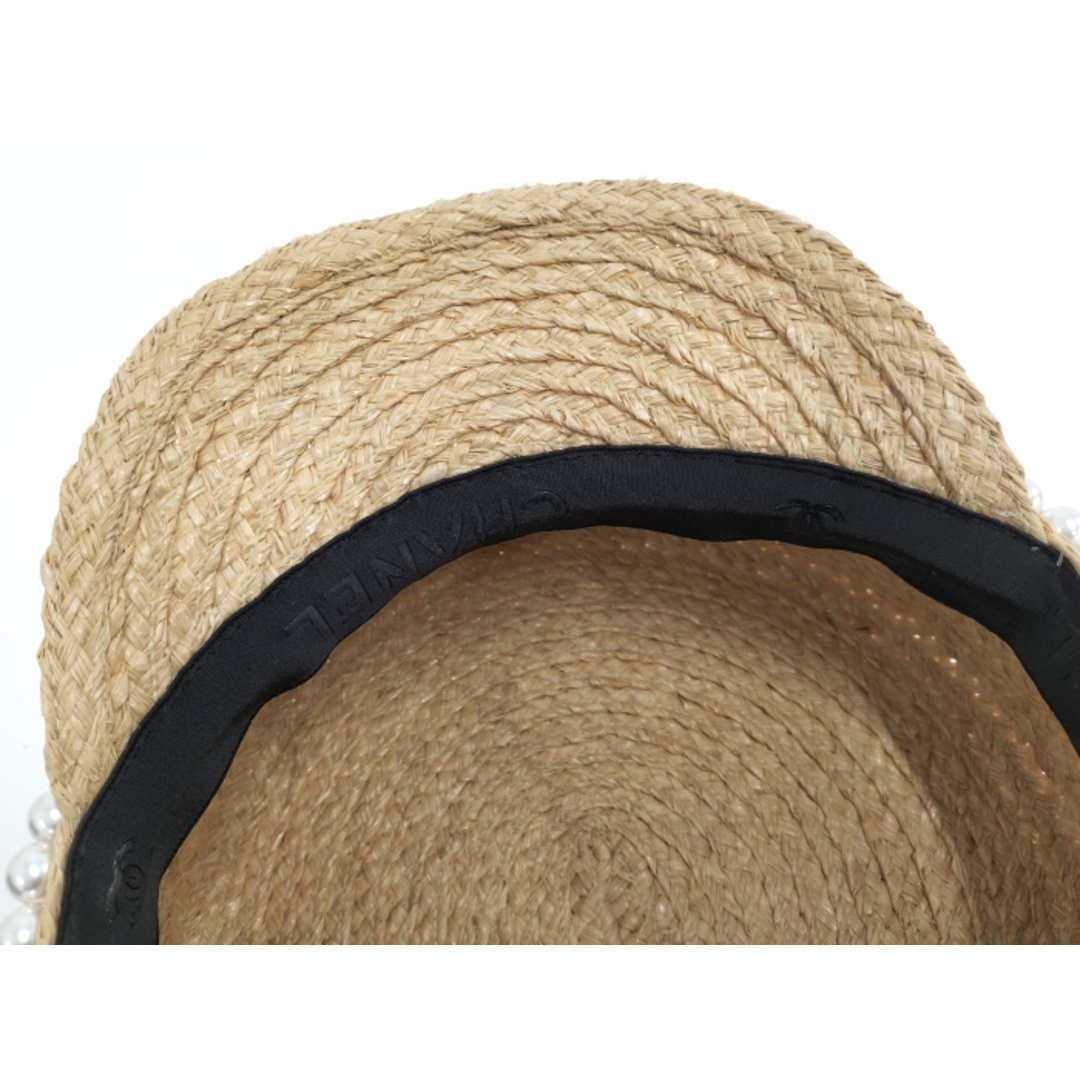 CHANEL - CHANEL キャップ ロゴ ストロー パール ベージュ CHANEL - CHANEL キャップ ロゴ ストロー パール ベージュ
