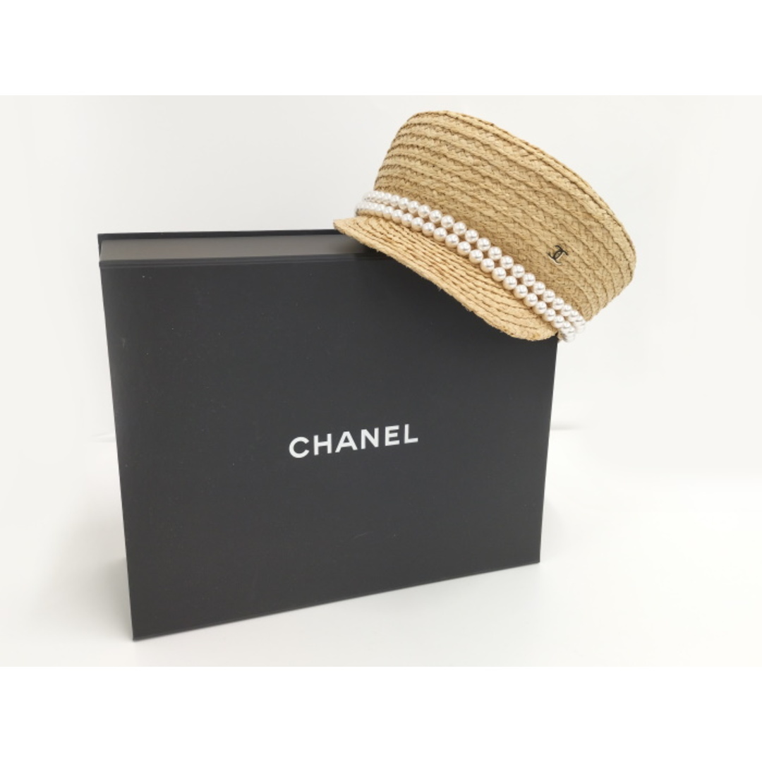CHANEL - CHANEL キャップ ロゴ ストロー パール ベージュ CHANEL - CHANEL キャップ ロゴ ストロー パール ベージュ