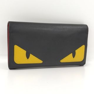 フェンディ(FENDI)のFENDI 二つ折り 長財布 モンスター バッグバグズ レザー ブラック(長財布)