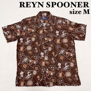 レインスプーナー(Reyn Spooner)の【美品】レインスプーナー　アロハ　半袖シャツ　ブラウン　ウクレレ　カヌー柄　M(シャツ)