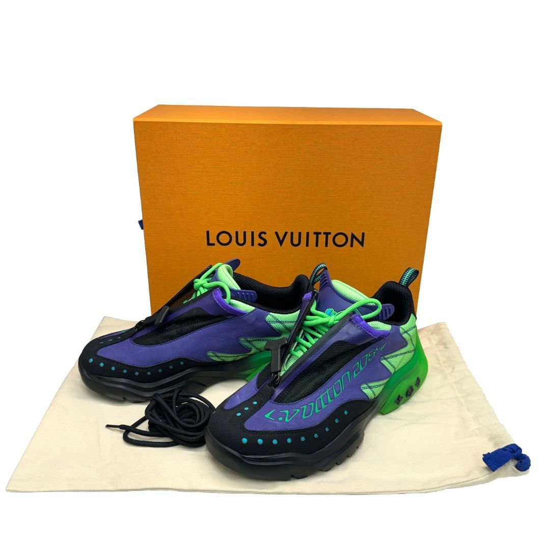 LOUIS VUITTON(ルイヴィトン)のLOUIS VUITTON ルイ ヴィトン タティックライン スニーカー グリーン ブラック レザー ナイロン ラバー 1A9IDX FD1211 メンズ サイズ6 1/2 6.5 約25.5cm メンズの靴/シューズ(スニーカー)の商品写真