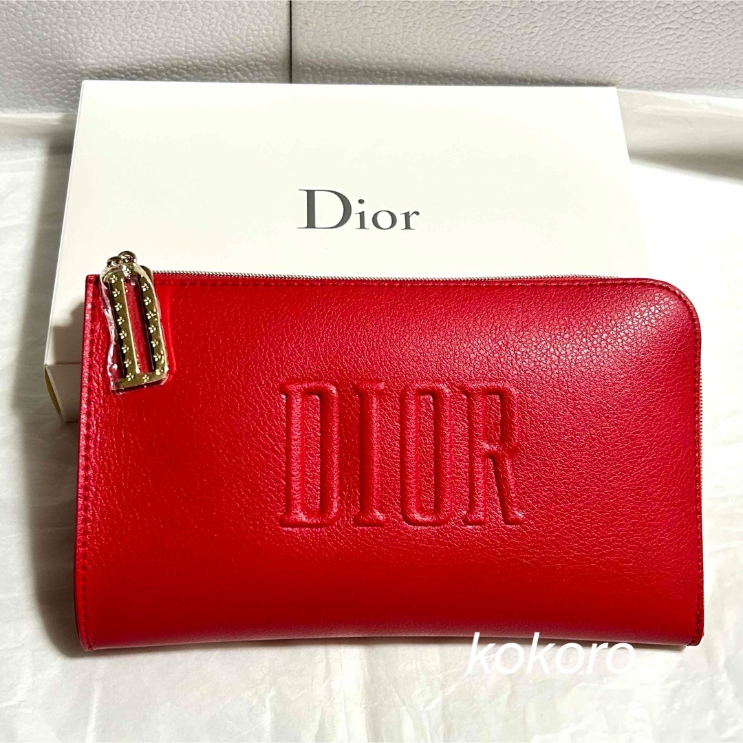 Dior(ディオール)のディオール L字ファスナー ポーチ レッド puレザー dチャーム ノベルティ レディースのファッション小物(ポーチ)の商品写真