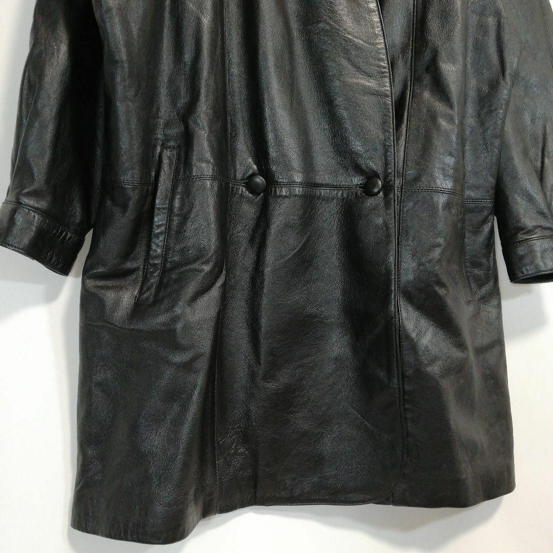 本革 レザージャケット レザーコート 大きめサイズ 大きいサイズ ブラック 黒 レディースのジャケット/アウター(ロングコート)の商品写真