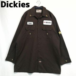 ディッキーズ(Dickies)のDickies ゴールド刺繍 ワッペン 長袖シャツ ブラウン ディッキーズ 茶色(シャツ)