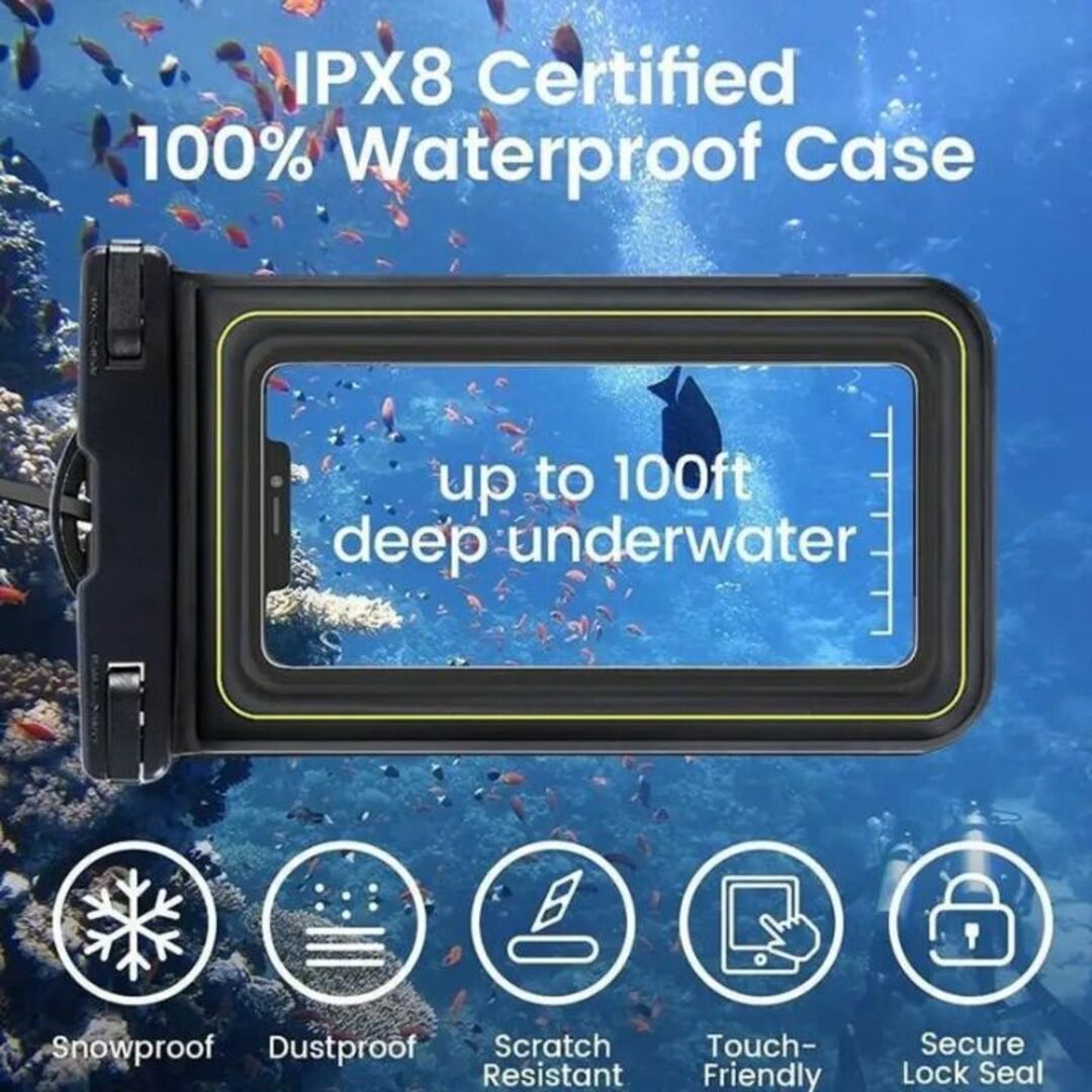 スマホ 防水ケースお風呂 IPX8プール 水中撮影携帯首かけ海水浴水泳潜水温泉  スマホ/家電/カメラのスマホアクセサリー(モバイルケース/カバー)の商品写真