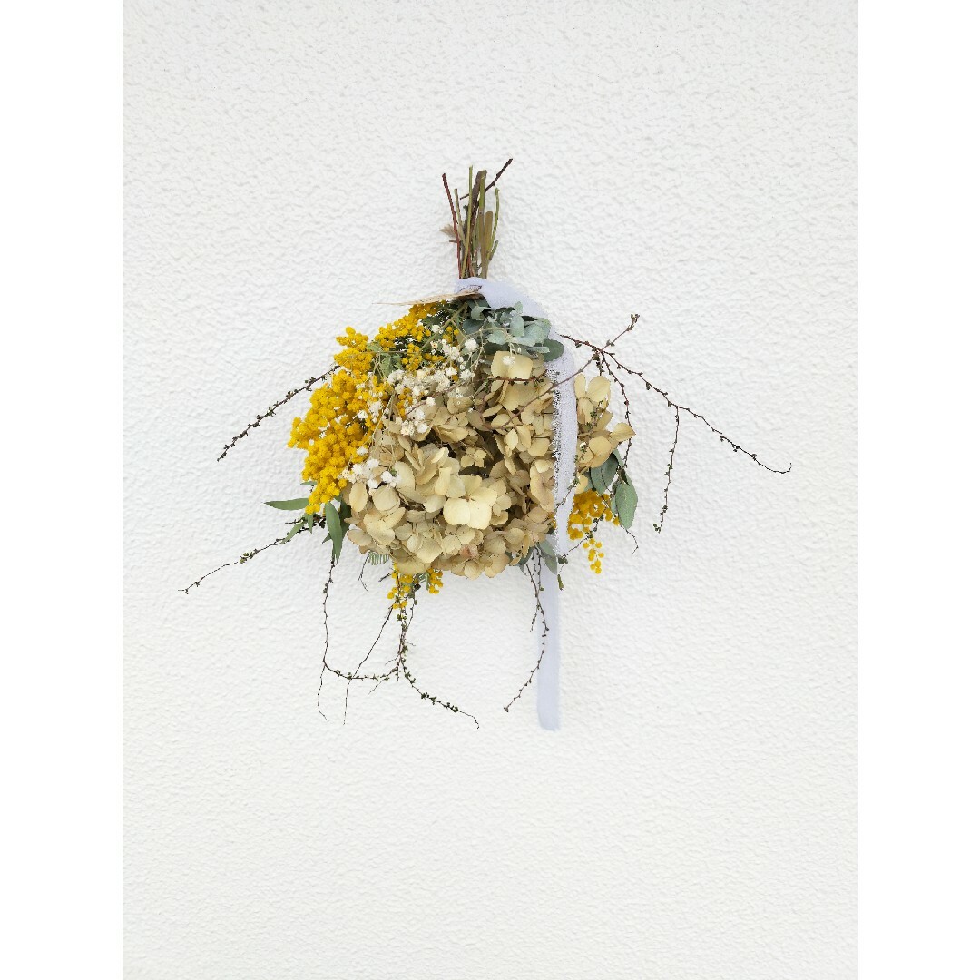 感謝品❁アンティーク紫陽花とミモザのスワッグ ハンドメイドのフラワー/ガーデン(ドライフラワー)の商品写真