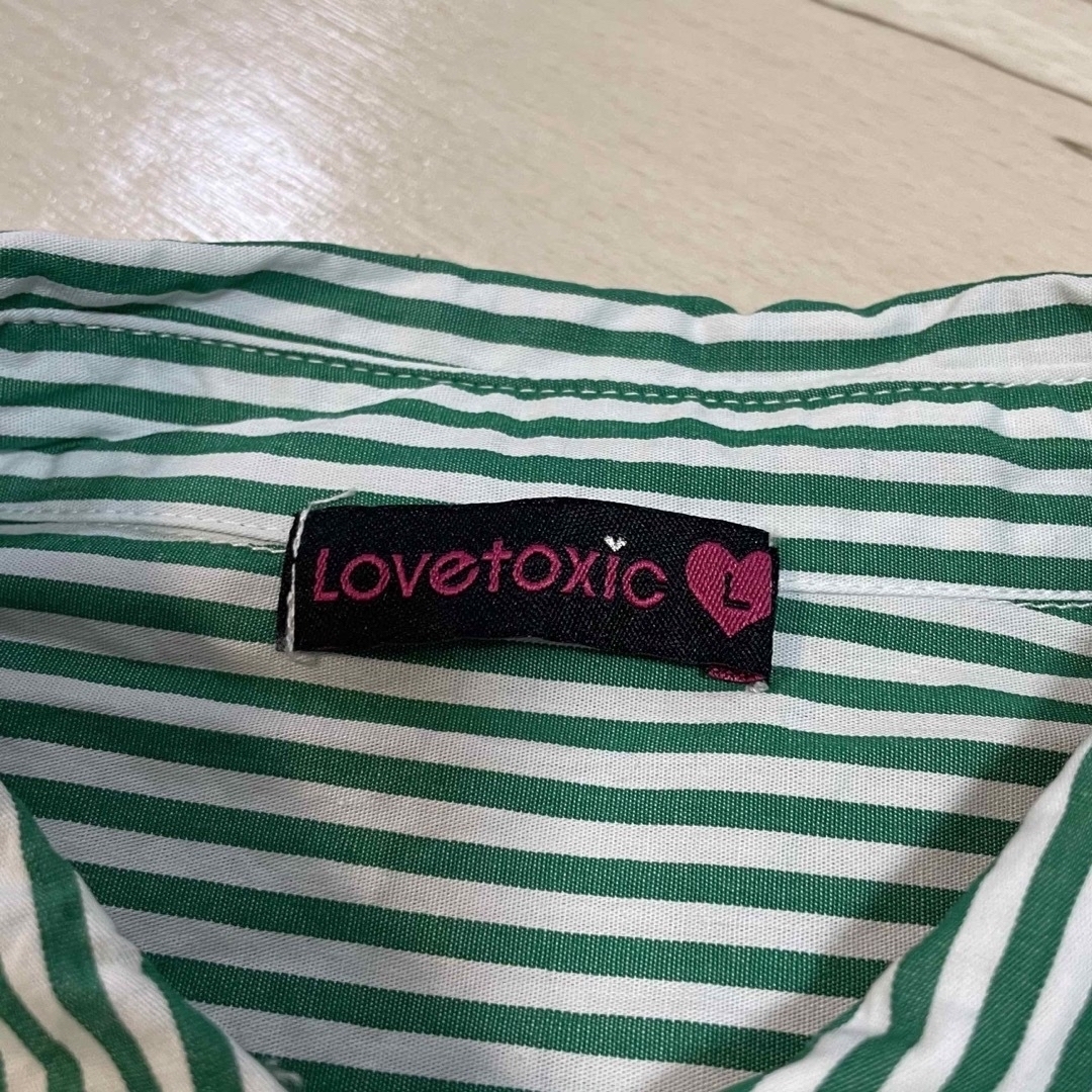 lovetoxic(ラブトキシック)の【kids】美品 Love toxic ストライプショート丈シャツ 160 キッズ/ベビー/マタニティのキッズ服女の子用(90cm~)(Tシャツ/カットソー)の商品写真