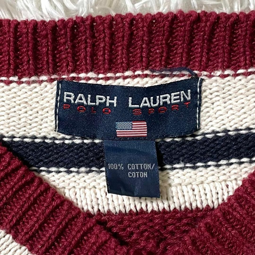 POLO RALPH LAUREN(ポロラルフローレン)の90s ポロスポーツ ラルフローレン ケーブルニット コットン ボルドー LL メンズのトップス(ニット/セーター)の商品写真