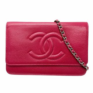 シャネル(CHANEL)のCHANEL シャネル チェーンウォレット 斜め掛け キャビアスキン ワインレッド ボルドー 20番台 レディース 美品 長財布(財布)