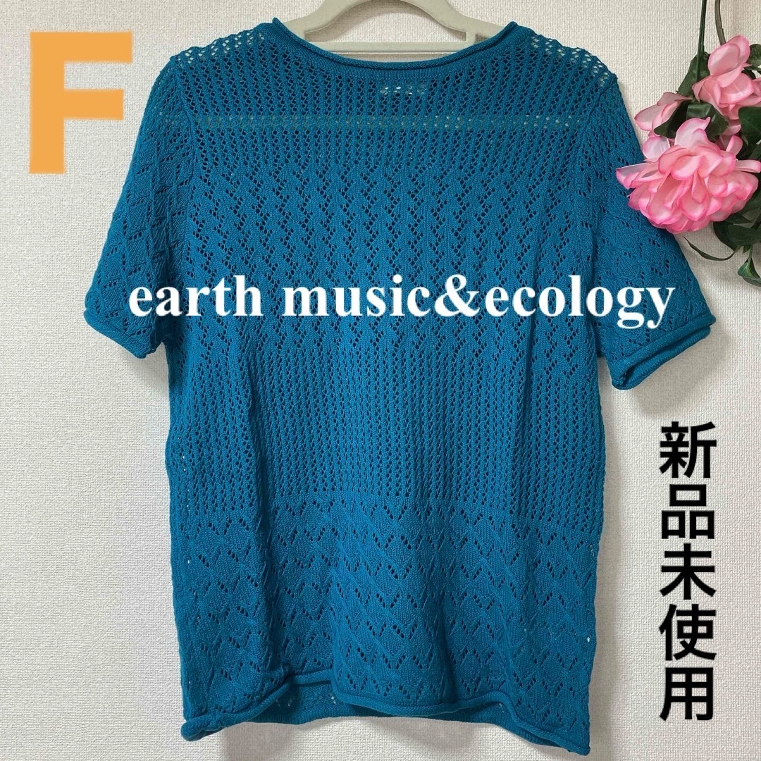 earth music & ecology(アースミュージックアンドエコロジー)のアースミュージック＆エコロジー　クロッシェ　ニット　ブルー　グリーン　F レディースのトップス(ニット/セーター)の商品写真
