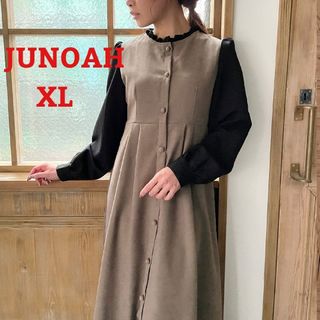 ジュノア(JUNOAH)のジュノア パフスリーブドッキングマキシ丈ワンピース XL(ロングワンピース/マキシワンピース)