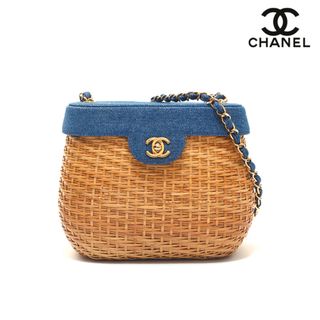 シャネル(CHANEL)のシャネル CHANEL ココマーク デニム ストロー籠 チェーン 斜め掛け ショルダーバッグ(ショルダーバッグ)