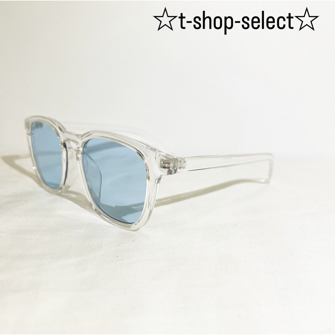 『新品』スクエア　クリアフレーム　ブルー  グレー ウェリントン　サングラス メンズのファッション小物(サングラス/メガネ)の商品写真