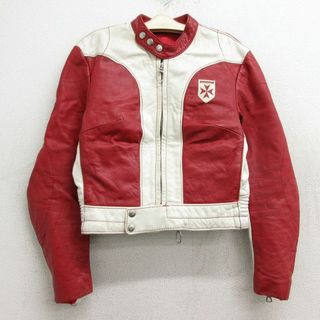 古着 長袖 レザー ジャケット キッズ ガールズ 子供服 80年代 80s HARRO レーシング ツートンカラー 赤他 レッド 23dec21(シャツ/カットソー)