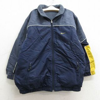 ナイキ(NIKE)の古着 ナイキ NIKE 長袖 ナイロン ジャケット キッズ ボーイズ 子供服 ワンポイントロゴ リバーシブル 紺他 ネイビー 内側フリース 23dec21(シャツ/カットソー)