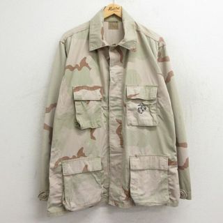 XL★古着 長袖 ミリタリー ジャケット メンズ 90年代 90s コンバット デザートカモUSA製 ベージュ他 カーキ 迷彩 23dec28 中古 アウター フライト(ダッフルコート)