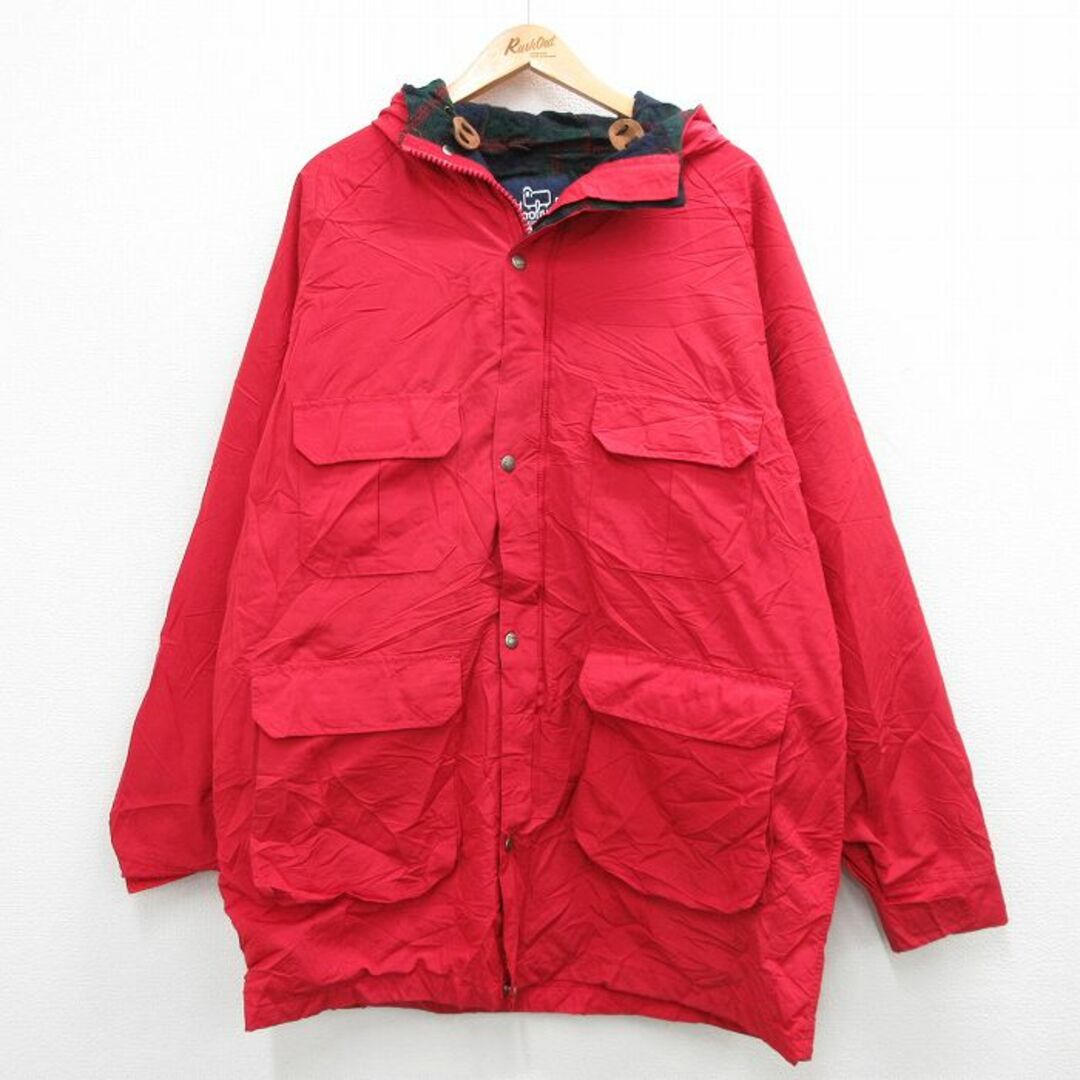 WOOLRICH(ウールリッチ)のL★古着 ウールリッチ WOOLRICH 長袖 ジャケット マウンテン パーカー メンズ 90年代 90s ロクヨンクロス ロング丈 ラグラン USA製 赤 レッド 内側ウール 23dec21 中古 アウター メンズのジャケット/アウター(ダッフルコート)の商品写真