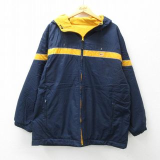 ナイキ(NIKE)のXL★古着 ナイキ NIKE 長袖 ナイロン ジャケット パーカー メンズ 00年代 00s ワンポイントロゴ リバーシブル 紺他 ネイビー 内側フリース 23dec21 中古 アウター(ダッフルコート)