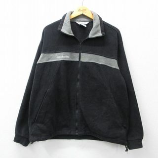 コロンビア(Columbia)のL★古着 コロンビア COLUMBIA 長袖 フリース ジャケット メンズ 00年代 00s ワンポイントロゴ ツートンカラー 黒他 ブラック 23dec26 中古 アウター(ダッフルコート)