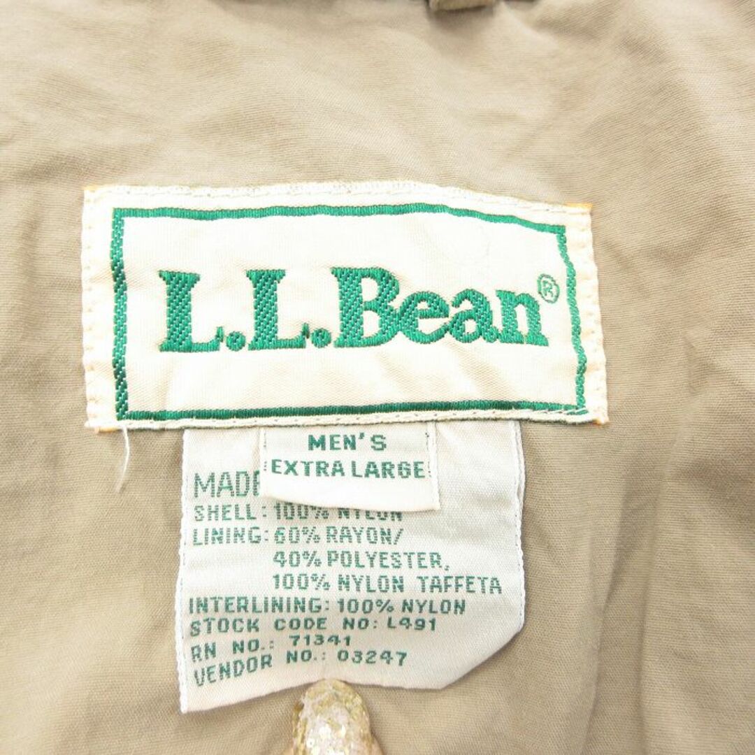 L.L.Bean(エルエルビーン)のXL★古着 エルエルビーン LLBEAN 長袖 ナイロン ジャケット メンズ 90年代 90s 大きいサイズ ロング丈 ベージュ カーキ 23dec26 中古 アウター メンズのジャケット/アウター(ダッフルコート)の商品写真