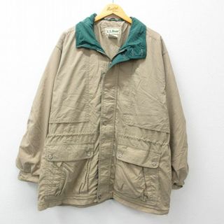 エルエルビーン(L.L.Bean)のXL★古着 エルエルビーン LLBEAN 長袖 ナイロン ジャケット メンズ 90年代 90s 大きいサイズ ロング丈 ベージュ カーキ 23dec26 中古 アウター(ダッフルコート)