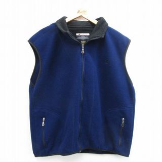 チャンピオン(Champion)のXL★古着 チャンピオン champion フリース ベスト メンズ 00年代 00s ワンポイントロゴ 紺 ネイビー 23dec26 中古 アウター(ダッフルコート)