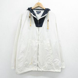 ノーティカ(NAUTICA)のXL★古着 ノーティカ NAUTICA 長袖 ブランド ジャケット パーカー メンズ 90年代 90s 大きいサイズ ロング丈 白他 ホワイト 23dec21 中古 アウター ジャンパー ブルゾン(ダッフルコート)