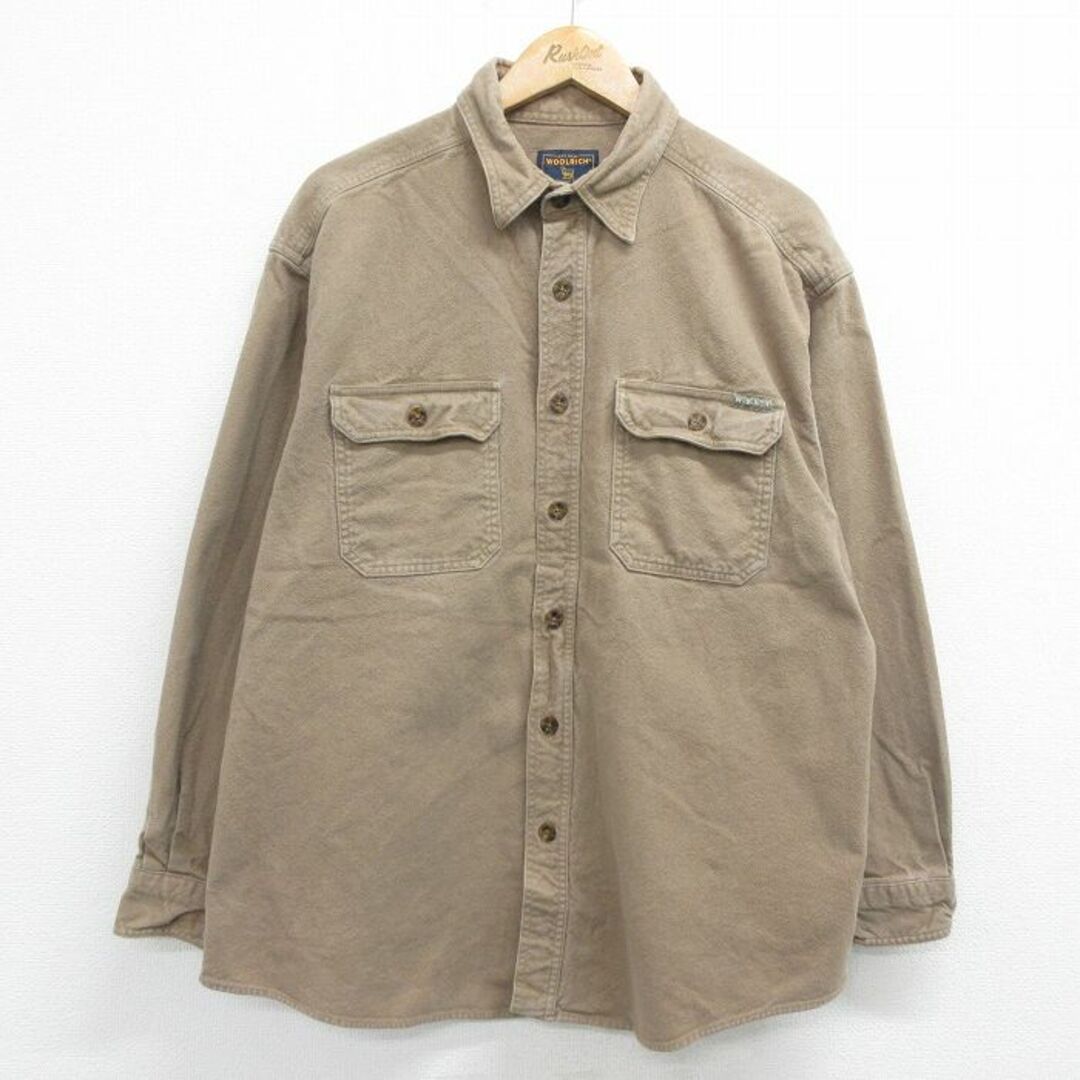 WOOLRICH(ウールリッチ)のXL★古着 ウールリッチ WOOLRICH 長袖 ヘビー フランネル シャツ メンズ 大きいサイズ コットン 濃ベージュ カーキ 23dec21 中古 トップス メンズのトップス(シャツ)の商品写真