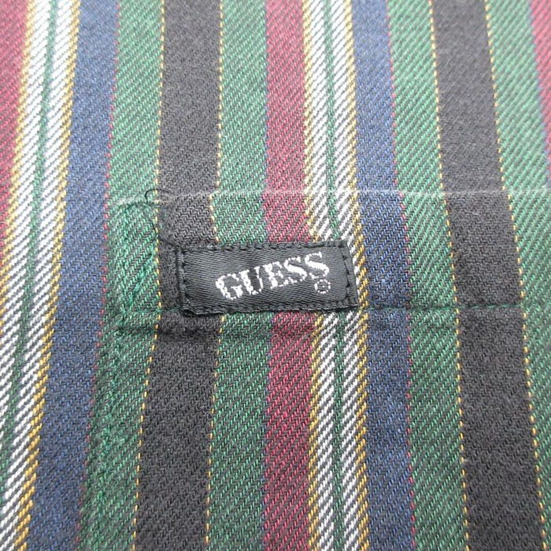 GUESS(ゲス)のXL★古着 ゲス GUESS 長袖 ブランド フランネル シャツ メンズ 90年代 90s コットン USA製 緑他 グリーン ストライプ 23dec21 中古 トップス メンズのトップス(シャツ)の商品写真