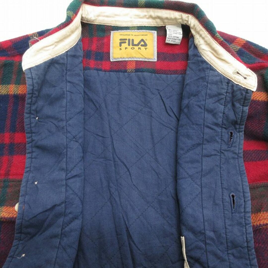 FILA(フィラ)のXL★古着 フィラ FILA 長袖 ウール シャツ メンズ ヒジ当て 大きいサイズ ロング丈 赤他 レッド チェック 内側キルティング 23dec21 中古 トップス メンズのトップス(シャツ)の商品写真