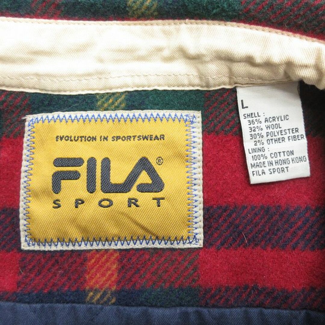 FILA(フィラ)のXL★古着 フィラ FILA 長袖 ウール シャツ メンズ ヒジ当て 大きいサイズ ロング丈 赤他 レッド チェック 内側キルティング 23dec21 中古 トップス メンズのトップス(シャツ)の商品写真