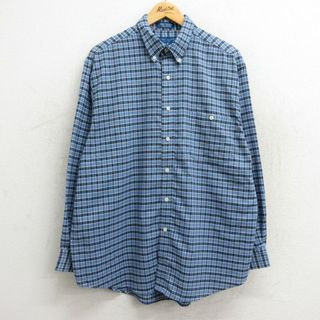 XL★古着 タウンクラフト 長袖 シャツ メンズ 90年代 90s ボタンダウン 薄紺他 ネイビー チェック 23dec25 中古 トップス