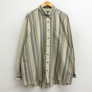 XL★古着 バンヒューセン 長袖 シャツ メンズ 90年代 90s 大きいサイズ ボタンダウン ベージュ他 カーキ ストライプ 23dec25 中古 トップス(シャツ)