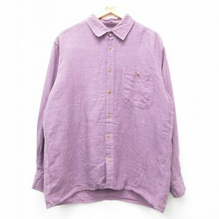 XL★古着 長袖 シャツ メンズ 紫 パープル 23dec26 中古 トップス(シャツ)