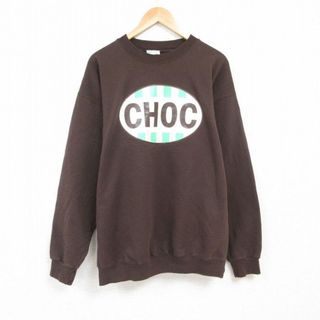 XL★古着 長袖 スウェット メンズ 00年代 00s チョコレート クルーネック こげ茶 ブラウン 23dec28 中古 スエット トレーナー トップス(パーカー)