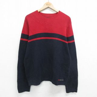 Abercrombie&Fitch - L★古着 アバクロンビー Abercrombie&fitch 長袖 セーター メンズ 90年代 90s ツートンカラー クルーネック 赤他 レッド 23dec23 中古 ニット トップス