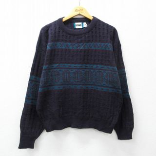 XL★古着 ギタノ 長袖 セーター メンズ 90年代 90s アクリル クルーネック USA製 紫 パープル 23dec26 中古 ニット トップス(ニット/セーター)