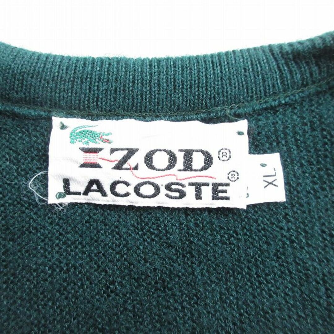 LACOSTE(ラコステ)のXL★古着 ラコステ LACOSTE IZOD 長袖 ブランド セーター メンズ 80年代 80s ワンポイントロゴ アクリル Vネック 緑 グリーン 23dec26 中古 ニット トップス メンズのトップス(ニット/セーター)の商品写真