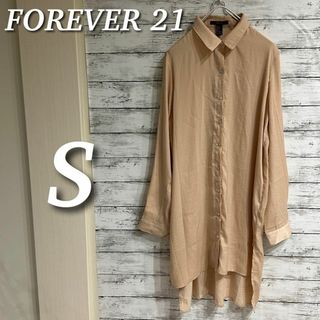 フォーエバートゥエンティーワン(FOREVER 21)のFOREVER 21 シャツワンピース　チュニック　長袖　前開き　ベージュ系　S(ひざ丈ワンピース)