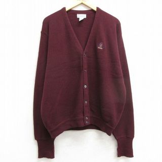 XL★古着 IZOD 長袖 ニット カーディガン メンズ 90年代 90s ワンポイントロゴ 大きいサイズ アクリル エンジ 23dec27 中古 トップス(カーディガン)