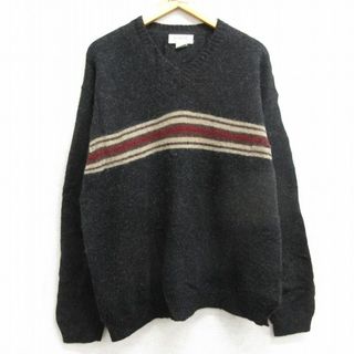 ジェイクルー(J.Crew)のXL★古着 ジェイクルー J.CREW 長袖 セーター メンズ シェットランドウール Vネック 黒 ブラック 23dec27 中古 ニット トップス(ニット/セーター)