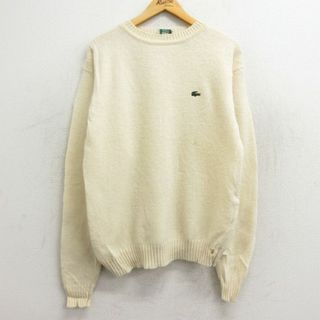 LACOSTE - L★古着 ラコステ LACOSTE 長袖 ブランド セーター メンズ 90年代 90s ワンポイントロゴ ウール クルーネック 生成り 23dec27 中古 ニット トップス