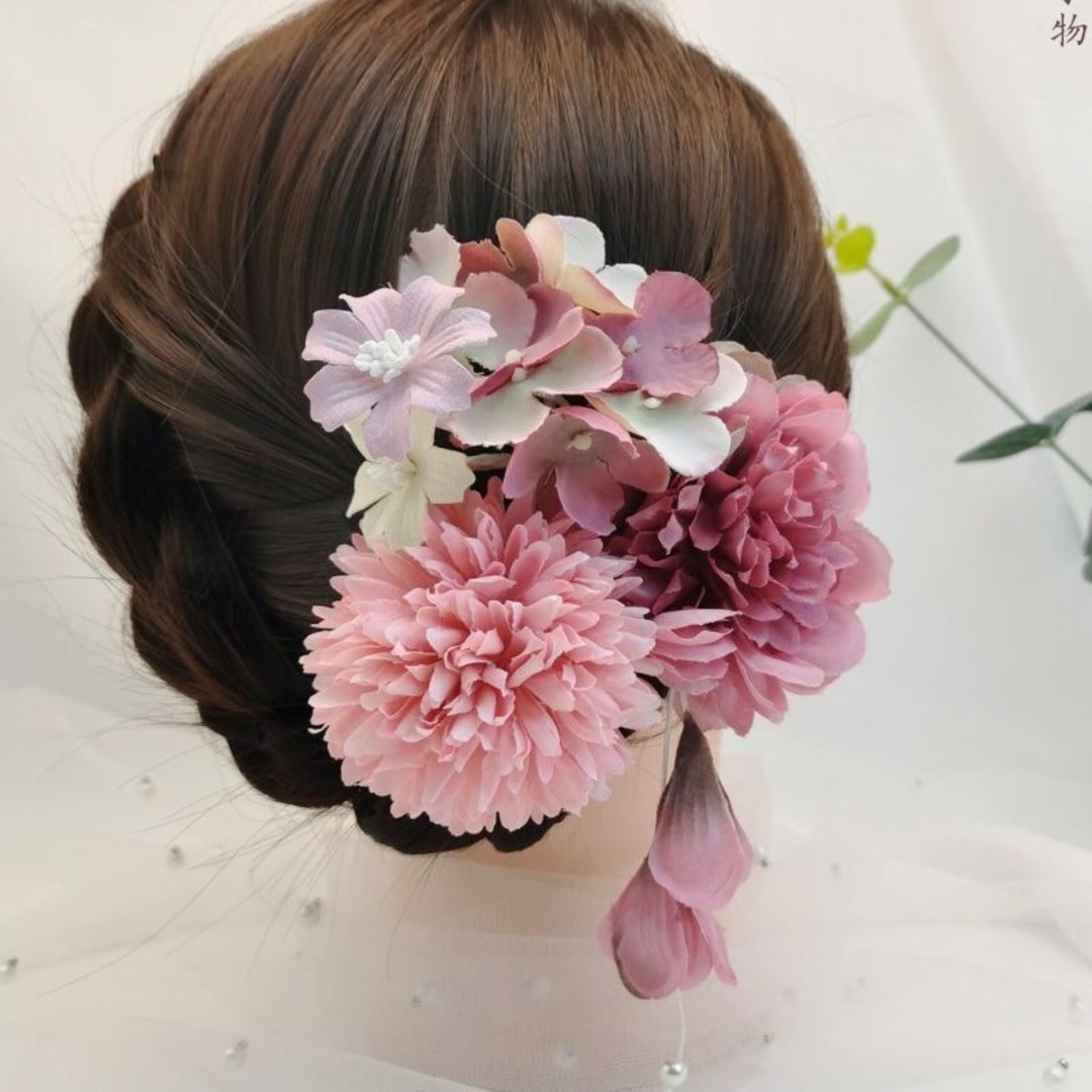 着物 髪飾り 3点セット 結婚式 レッド 上品 ヘアアクセ 和風 花 浴衣 和装 レディースのヘアアクセサリー(バレッタ/ヘアクリップ)の商品写真