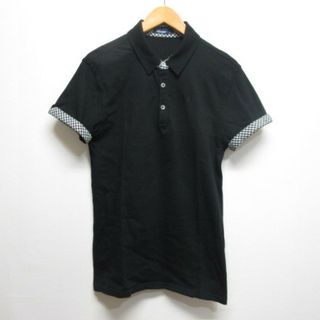 フレッドペリー(FRED PERRY)のフレッドペリー 半袖 ポロシャツ L 黒 ロゴ刺繍 一部ギンガムチェック柄(ポロシャツ)