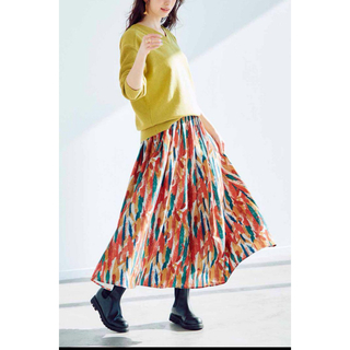 ルノワールの色彩をまとう アートペイント柄のマルチカラーボリュームロングスカート(ロングスカート)