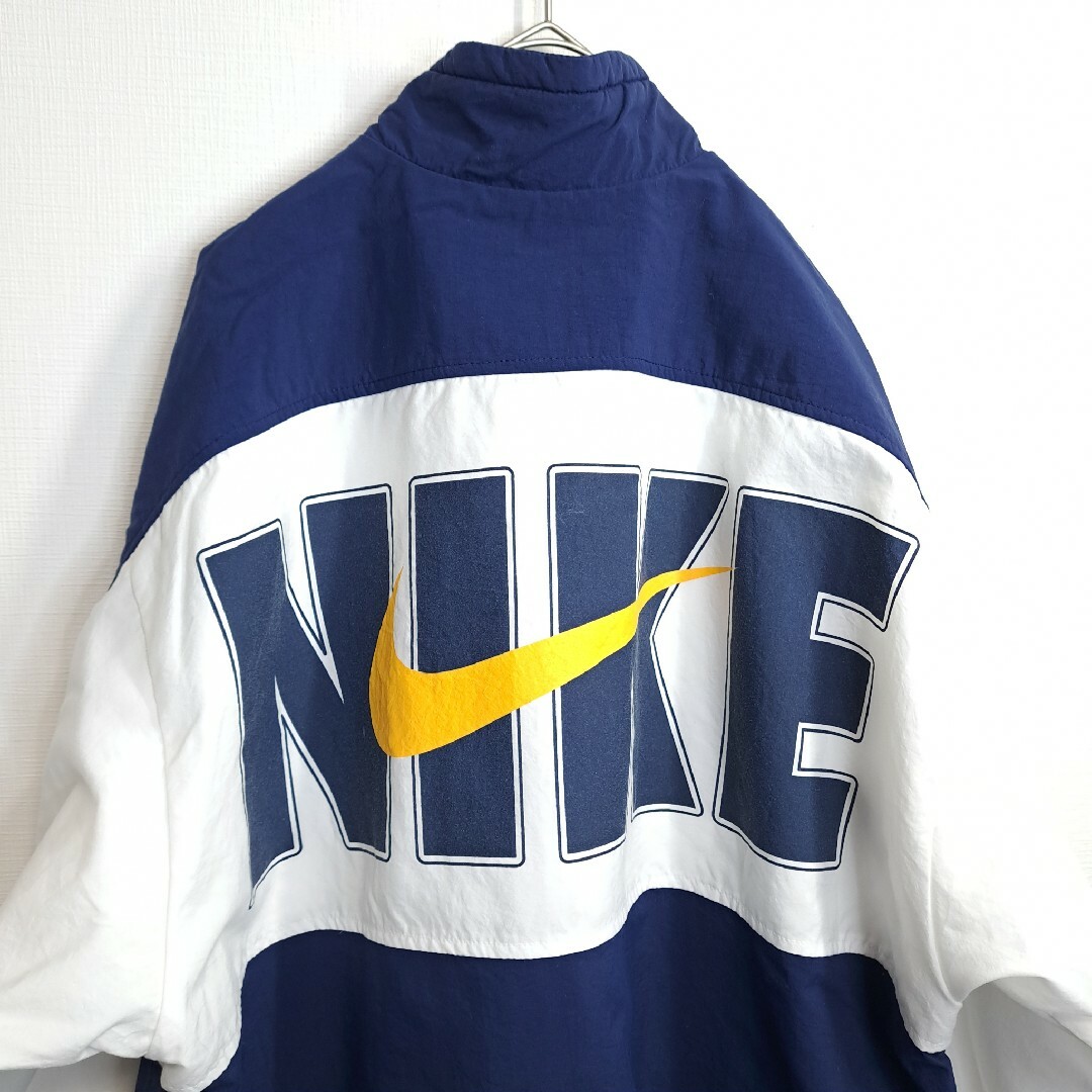 NIKE(ナイキ)の【美品】NIKE 銀タグ 90s ビッグロゴ ナイロンジャケット 白×紺 S メンズのジャケット/アウター(ナイロンジャケット)の商品写真