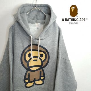 A BATHING APE - 【希少】エイプ ビッグロゴ プリントロゴ プルオーバー パーカー グレー M