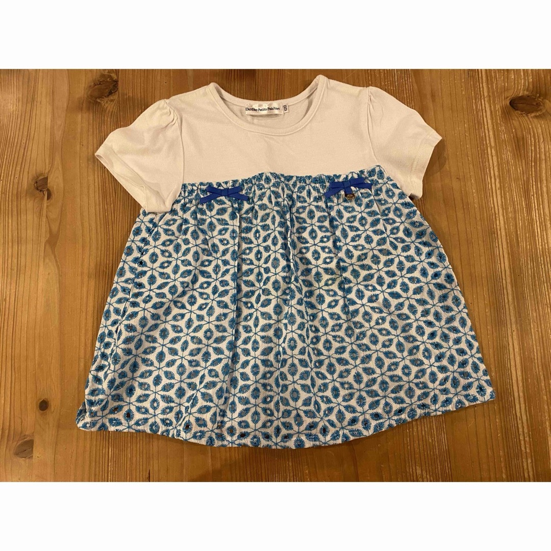 BeBe(ベベ)のBeBe Petits Pois Vert 半袖 チュニック サイズ120 キッズ/ベビー/マタニティのキッズ服女の子用(90cm~)(Tシャツ/カットソー)の商品写真