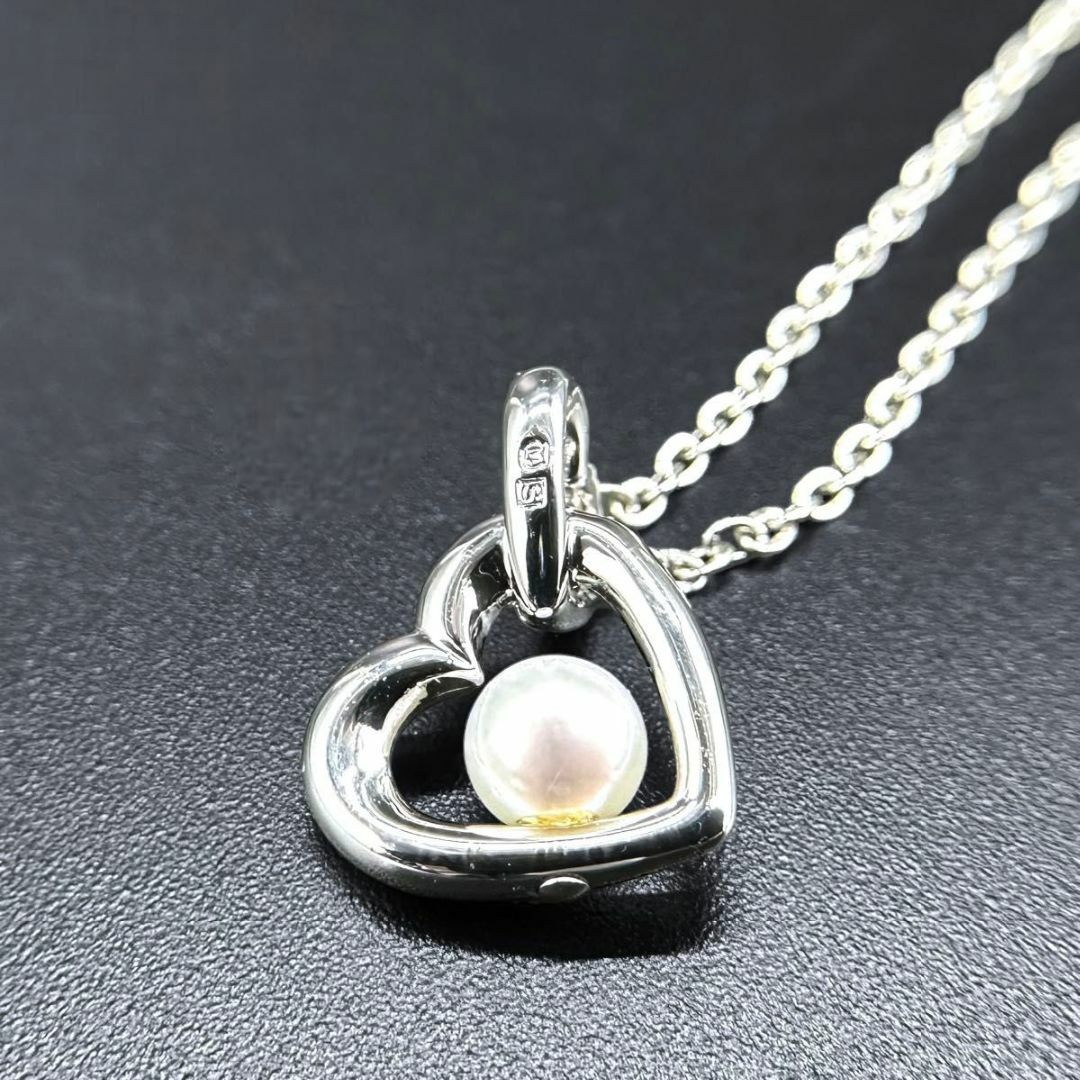 MIKIMOTO(ミキモト)の【美品】MIKIMOTO 真珠 パール 一粒 ハート シルバー ネックレス レディースのアクセサリー(ネックレス)の商品写真